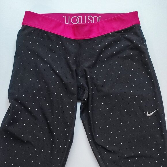 Nike active wear leggings women's size M black white polka dot w pink waistband - Picture 2 of 14